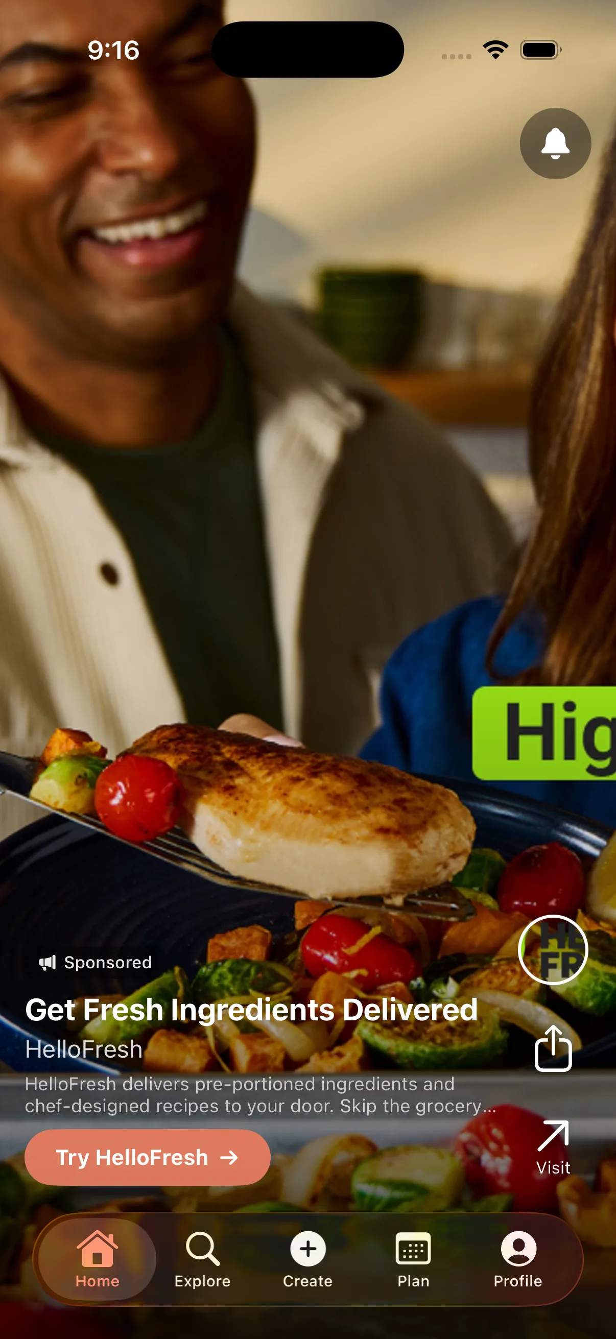 Example native in-feed promoted recipe ad on the Flav cooking app