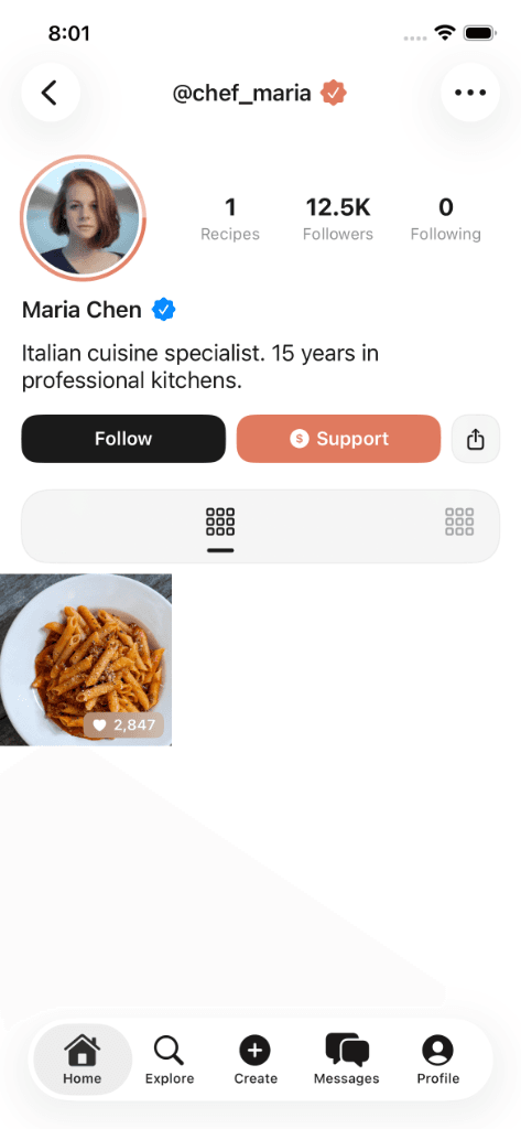 Verified creator profile